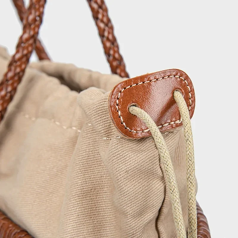 Französische Handgewebte Damen-Tragetasche Große Gemüsekorb-Tasche mit Lässiger Innentasche zum Einkaufen Schulter- und Unterarm-Tragetasche – Detail 4