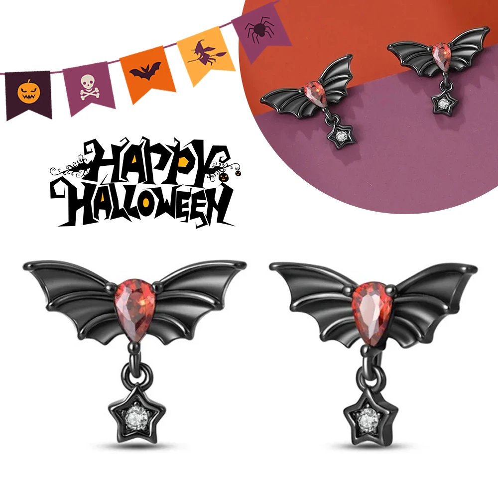 Halloween Party Series 925 Sterling Silver Punk Funny Bat Eardrop Charm Earrings Dangle for Women Fashion Jewelry Party Gift