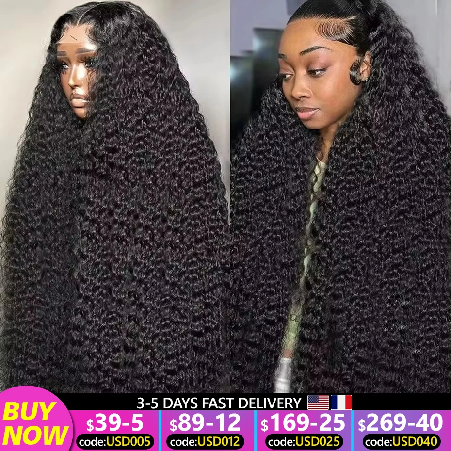 13x4 Deep Wave Lace Front Wig Human Hair 200 Density Transparent Lace Frontal Wig Pre Plucked with Baby Hair Natural Black Color