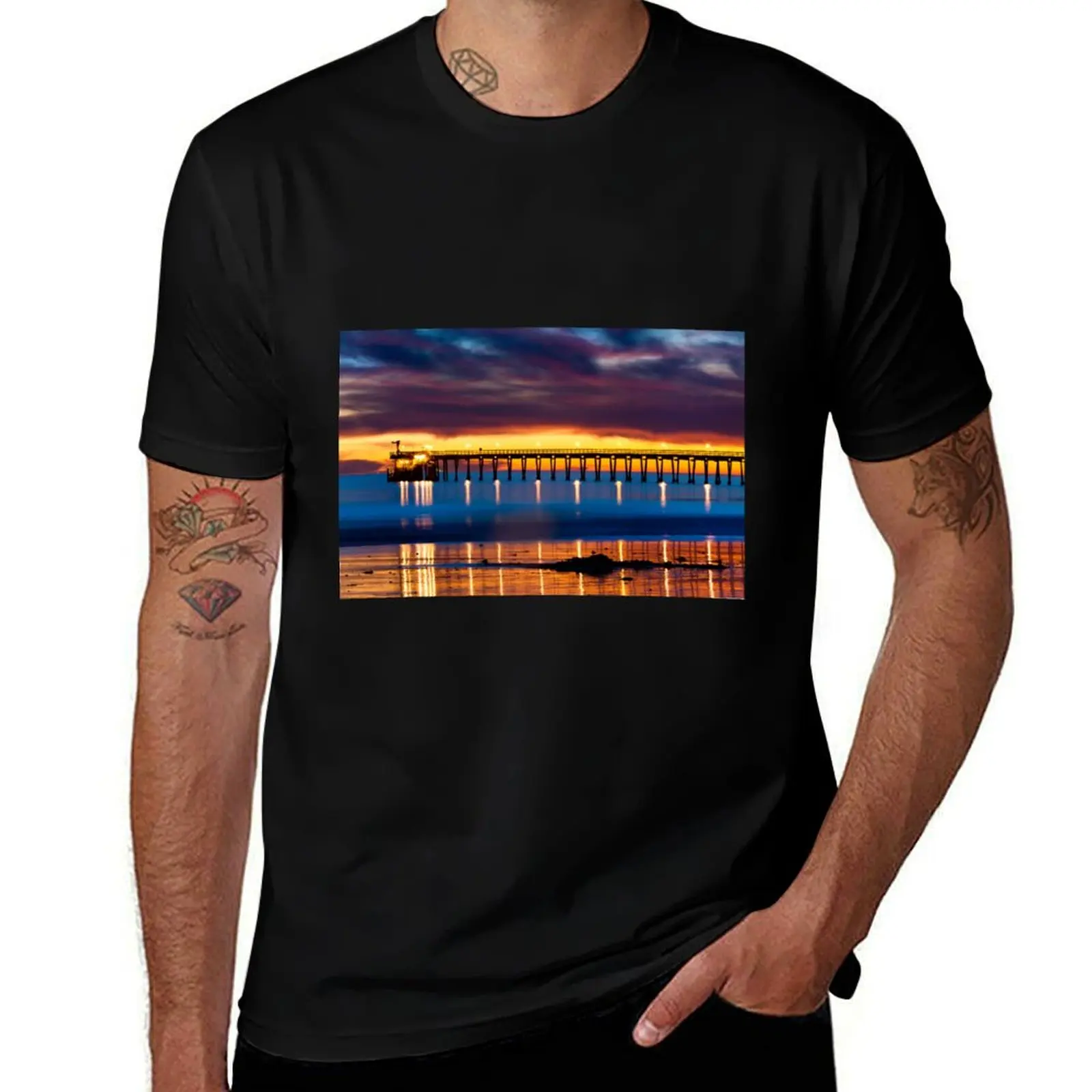 

t T-Shirt Ellwood Pier, sunset at plain (haskell's) beach Venoco T-Shirt man t shirt Bacara shirt cotton Goleta man