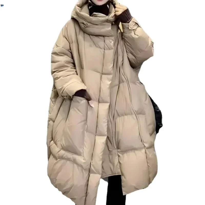 90 White Duck Down Jacket Winter Coat Female Medium Length with Hood Parkas Large Size Outwear Thicken Keep Warm Overcoat Women