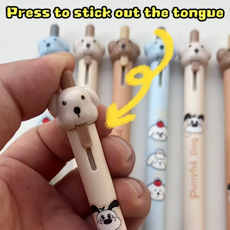 3/6/12pcs Cartoon Dog Gel Pen Set Fun Puppy Design 0.5mm Fine Tip Erasable Black Color Ink Pens Quick-Drying Pen Study A3339