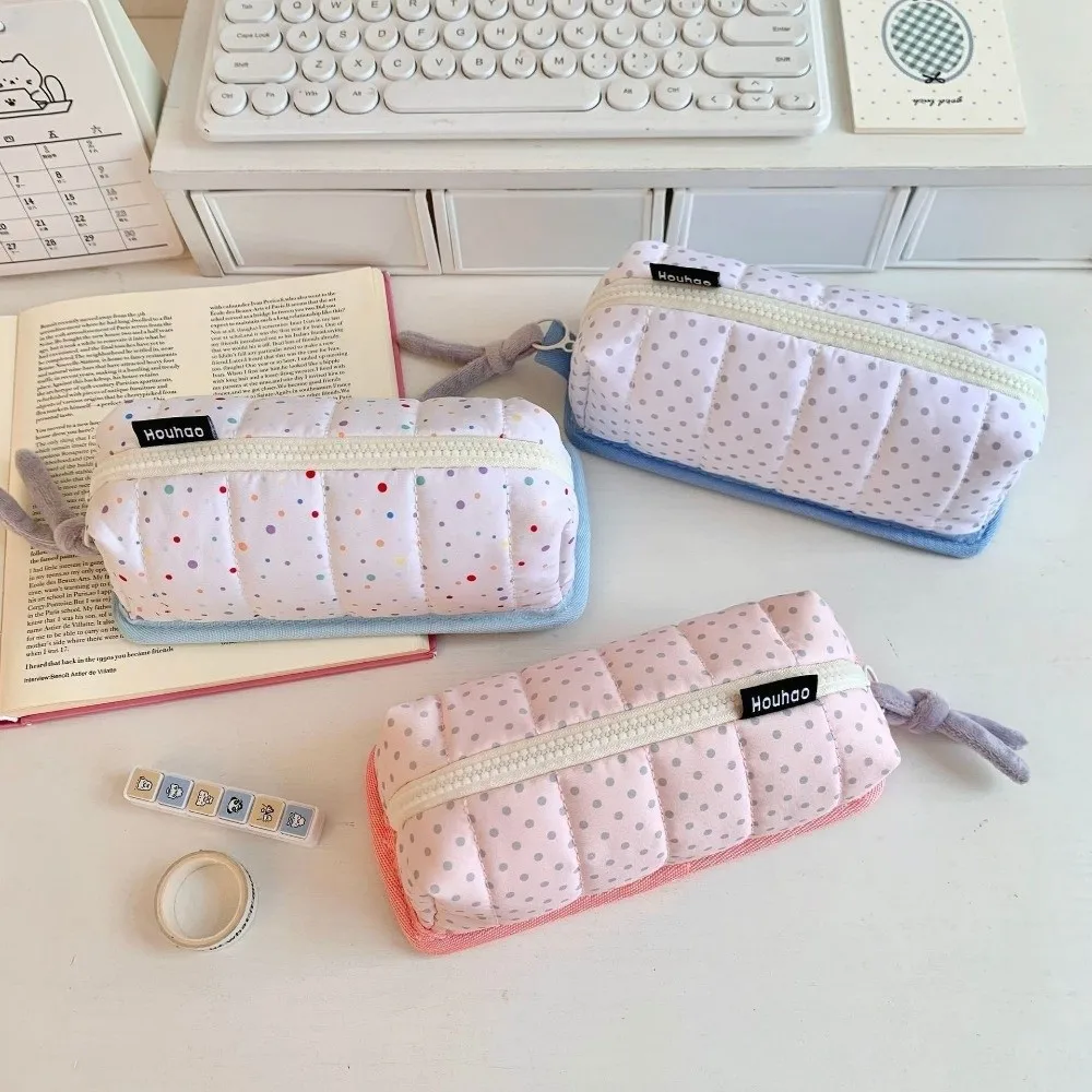 New Large Capacity Pencil Case Portable Creative Pencil Box Dot Pattern Stationery Organizer for Students