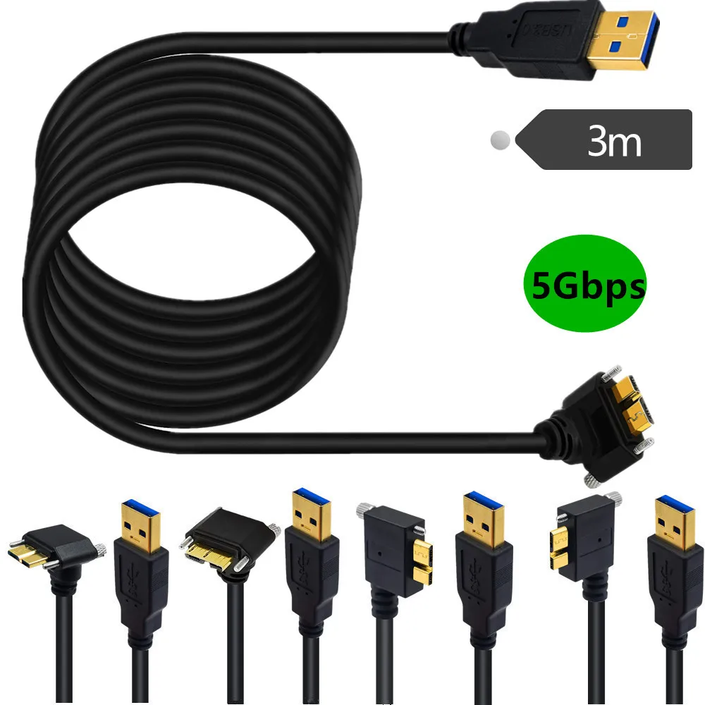 

Gold Plated 3.0 Wire Camera Hard Drive Box Player USB A M To MICRO B Elbow With Fixed Screw Data Cable