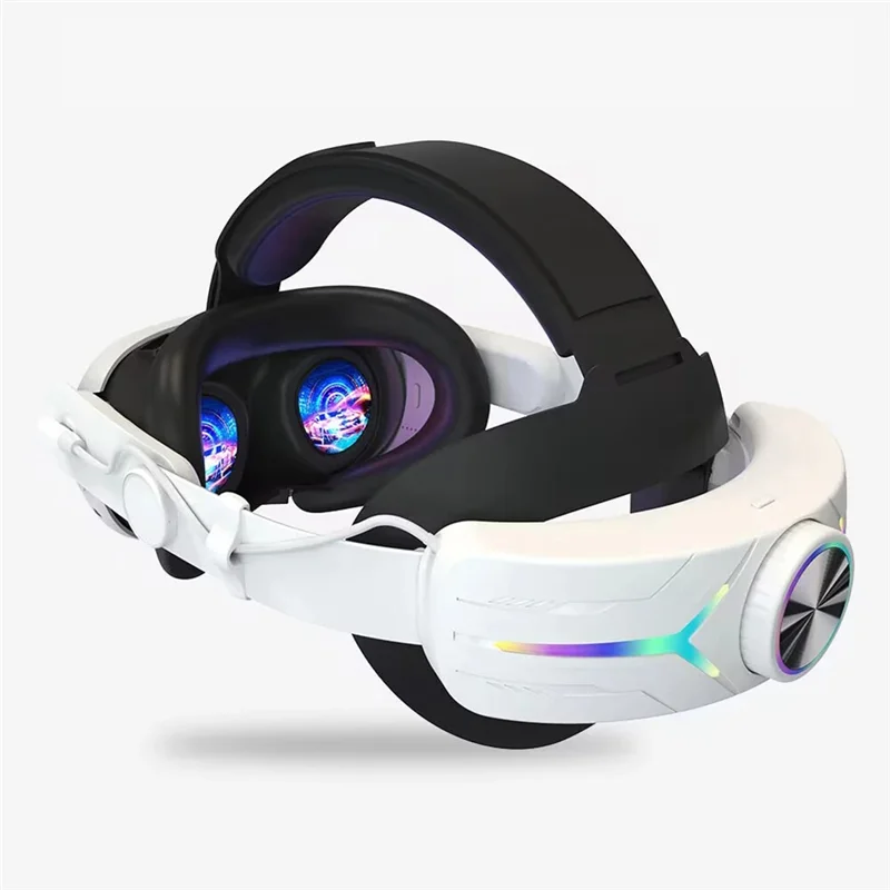Элитный ремешок на голову с RGB-подсветкой для Meta Quest 3, детали VR + аккумулятор 8000 мАч, удобный ремешок на голову, чистый белый цвет-BTFL
