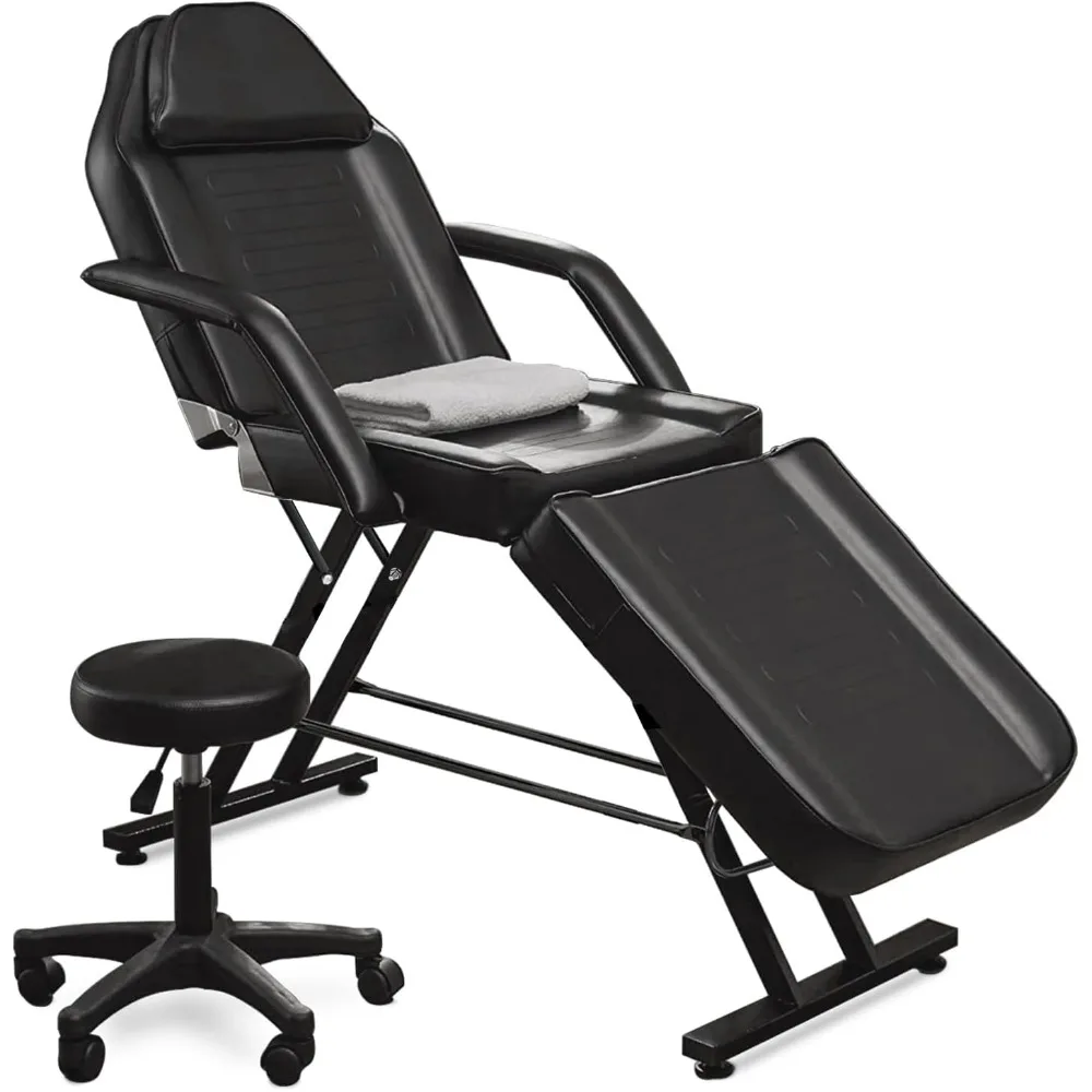 Mesa de masaje para spa con sillón para tatuajes y cama de tratamiento facial ajustable, completa con taburete hidráulico para servicios de esteticista