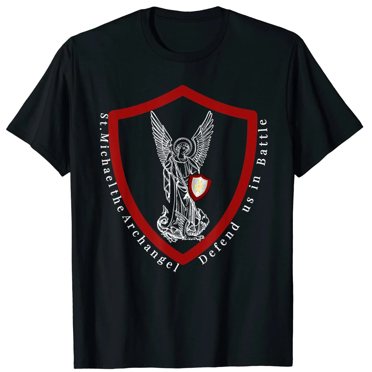 St. Michael The Archangel Defend Us In Battle. Catholic Gift T-Shirt. Premium Cotton Short Sleeve O-Neck Mens T Shirt New S-3XL