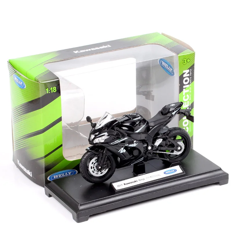 Welly 1/18 Scale Kawasaki 2021 Kawasaki Ninja ZX-10R ZX10R 2017 ZX10-RR ZX10RR Race Motorcycle Model Diecast Bike Toy Vehicles