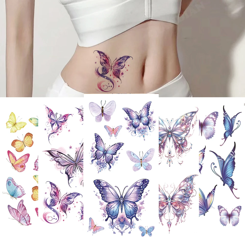 Colorful  Butterfly Waterproof Temporary Tattoo Sticker Half Arm Art Hipster Black Flower Beauty Transfer Washable Totem