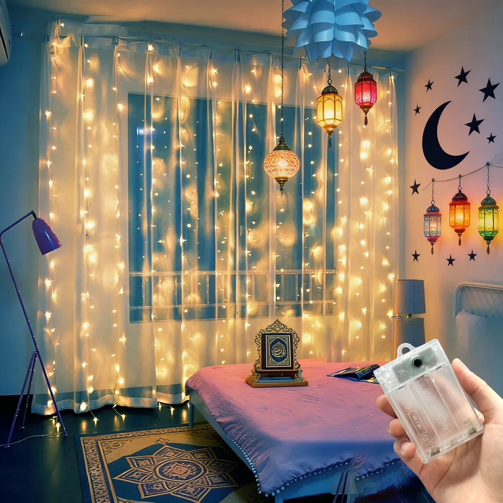 

Светодиодная гирлянда-штора на батарейках для свадьбы, праздников, Рамадана, украшения дома и комнаты, декор на Ид Мубарак