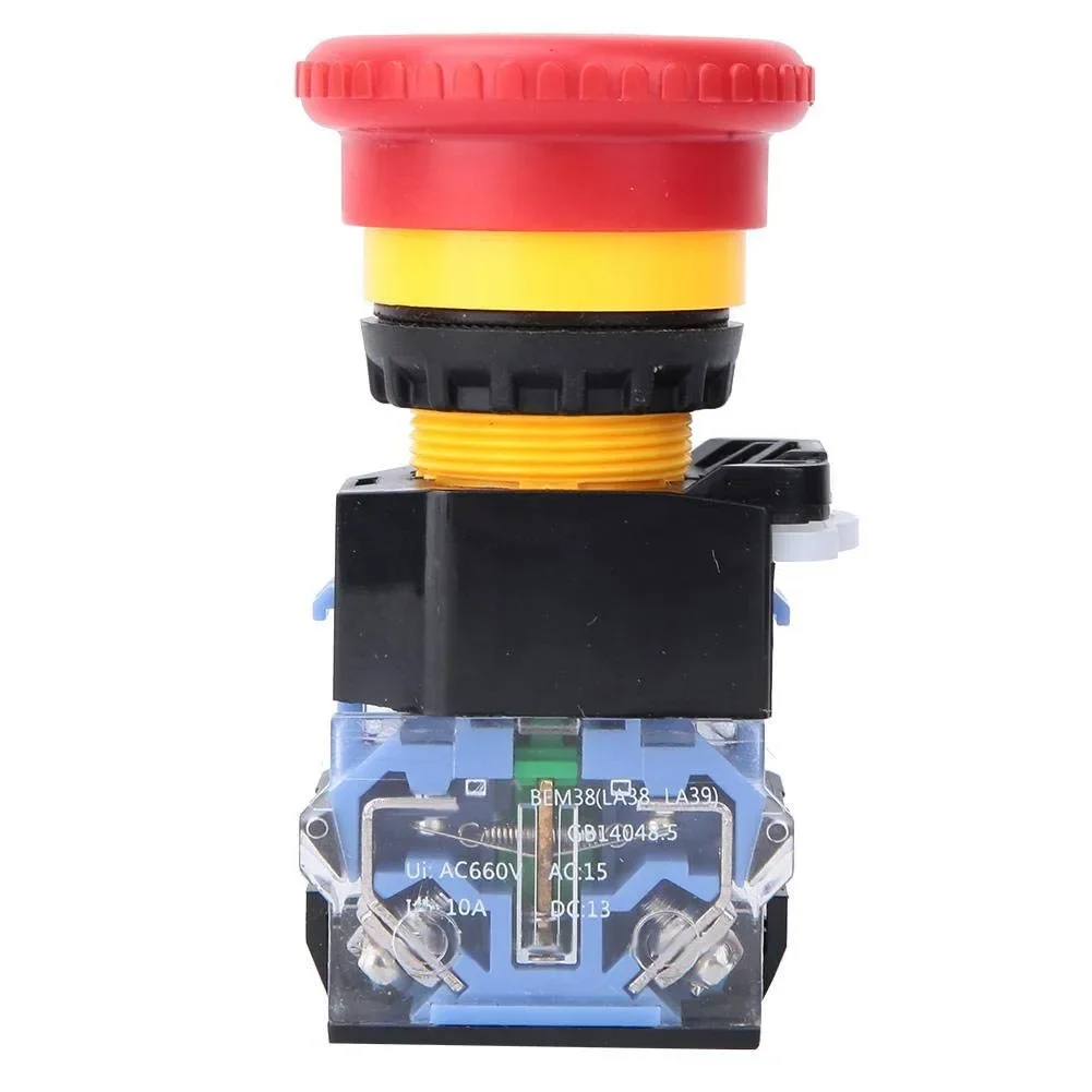 22mm660V10A Emergencys Stop Switch Pushbutton Red Mushroom Head Self-Lock Pushbutton Stop Emergencys Power Off Stop 1 NO + 1 N C