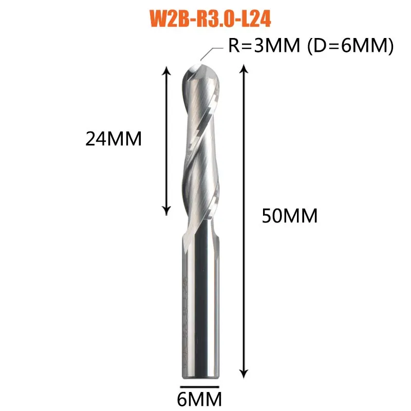 Dreanique 1 Stück Hartmetall-Kugelkopffräser 2 Schneiden R0.5-R4.0 Fräser für Holz und Aluminium W2B