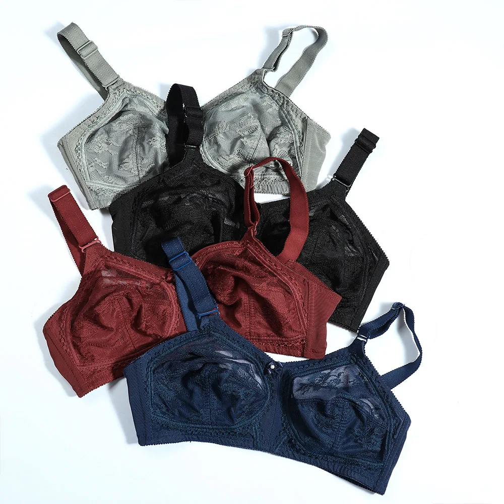 Bra For Women Sexy Black Lace Underwear Wire Free Unlined Mesh Bra Women Minimizer Lace Bralette Plus Size Bra D E F G H I