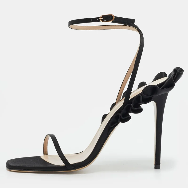 Pleated Ruffles Decoration Sandals Sexy Square Toe One Word Belt Customized New Arrivals Fashion Women Modern Shoes