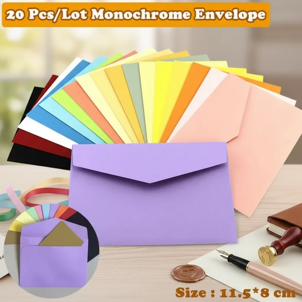 

20 Pcs Candy Color Paper Envelopes Monochrome Greeting Card Storage for Letter Paper 11.5x8cm
