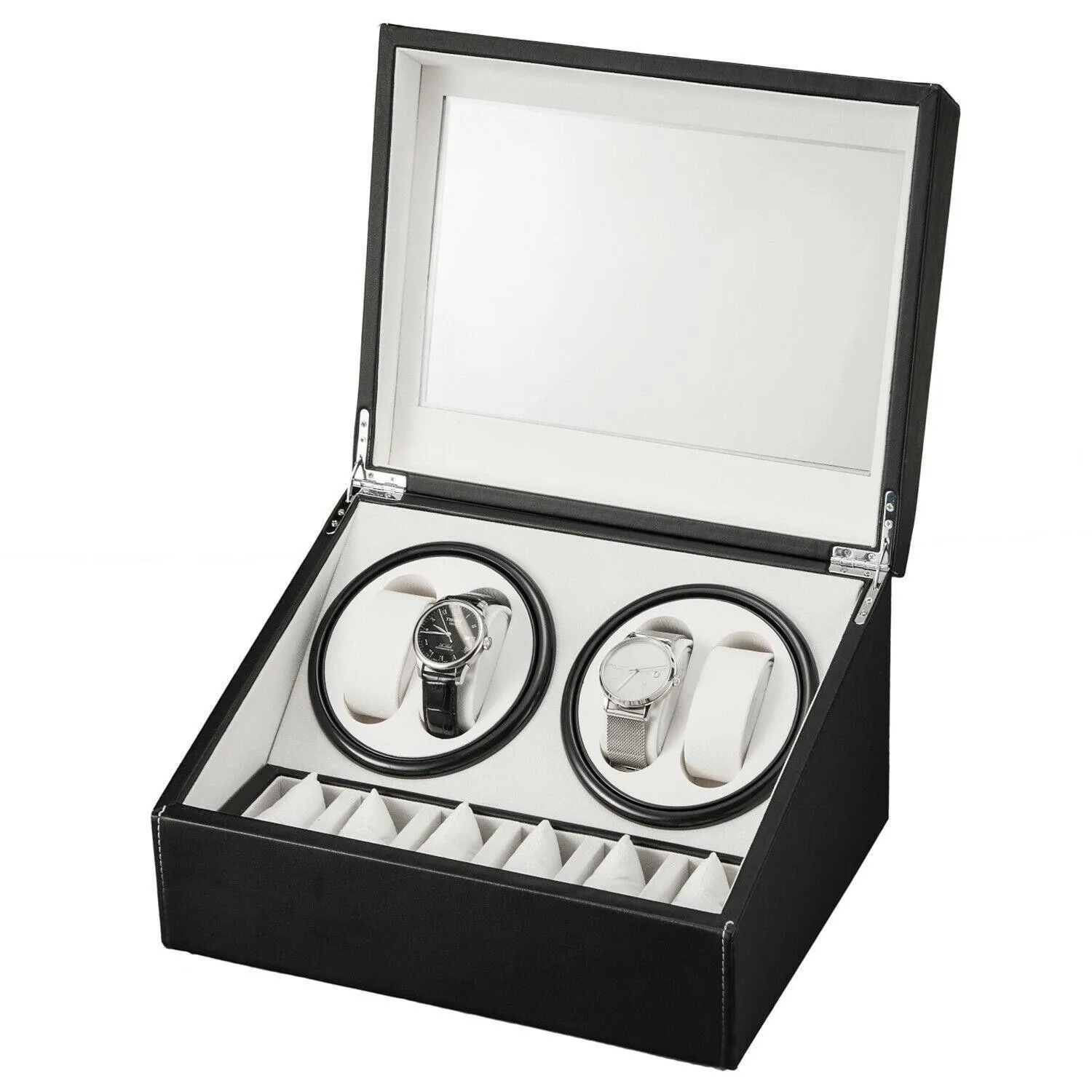 

Black 4+6 Automatic Rotation Leather Wood Watch Winder Storage Display Case Box