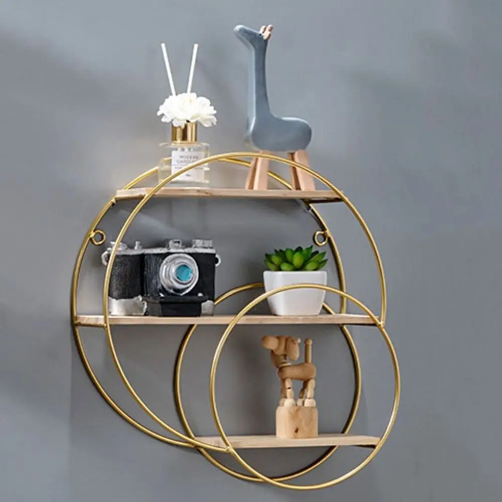 Iron Decorative Wall Shelf Modern Gold No Punching Wall Decoration Nordic Style Space Saving Wall Storage Rack Restaurant