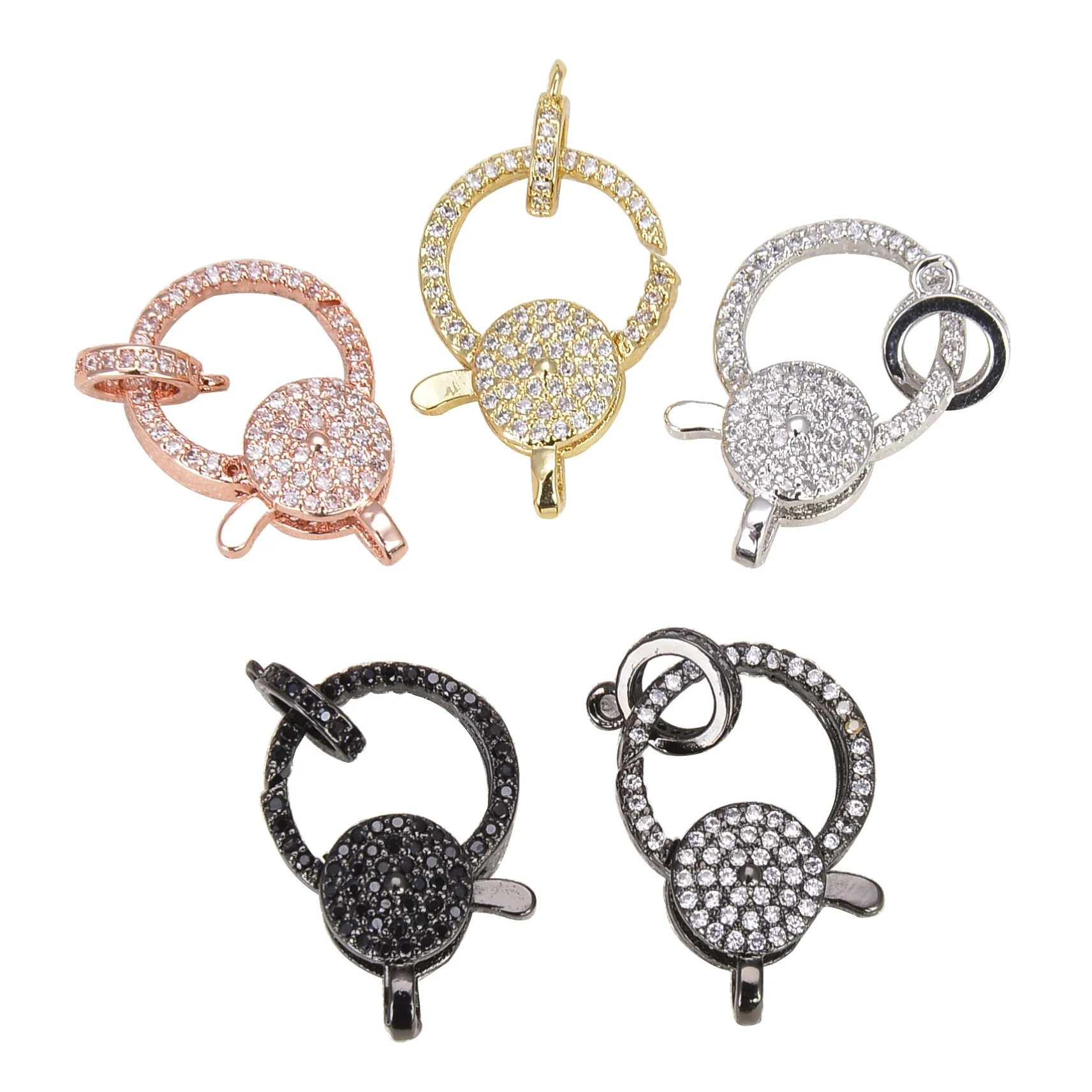 5 Pieces Micro Pave Heart Screw Clasp for DIY Fastener Connector Locks Accessories Women Luxury Jewelry Necklace Bracelet Making
