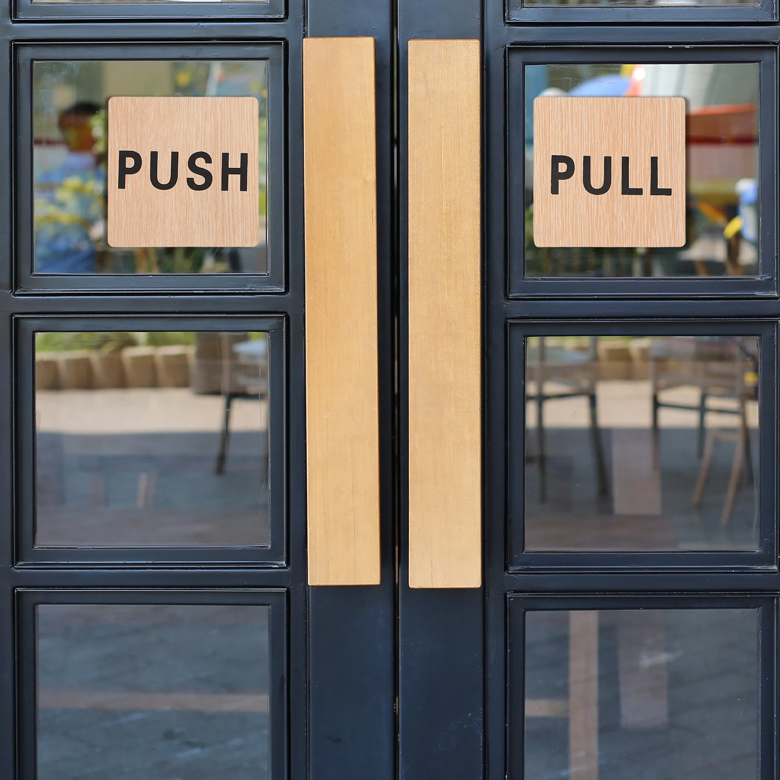 

2Pcs Wooden Door Sign Plates Pull Push Creative Wood Grain Door Stickers for Glass Doors Business Office Shop Signs
