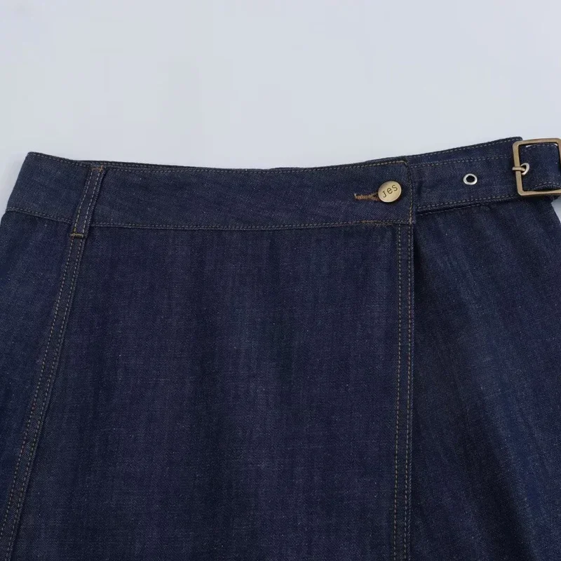 Gonna in Denim con cintura TRAF moda donna Jeans blu gonne lunghe per donna gonna Midi a vita alta estiva gonna Casual con spacco nuova da donna