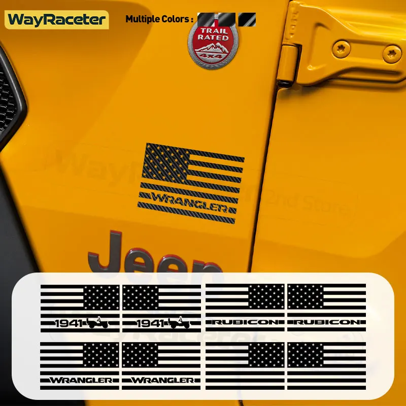 2X Matte/Glossy/Carbon Fiber Black USA Flag 1941 Willys Side Fender Wing Sticker For Jeep Wrangler JK JL TJ YJ Rubicon Unlimited