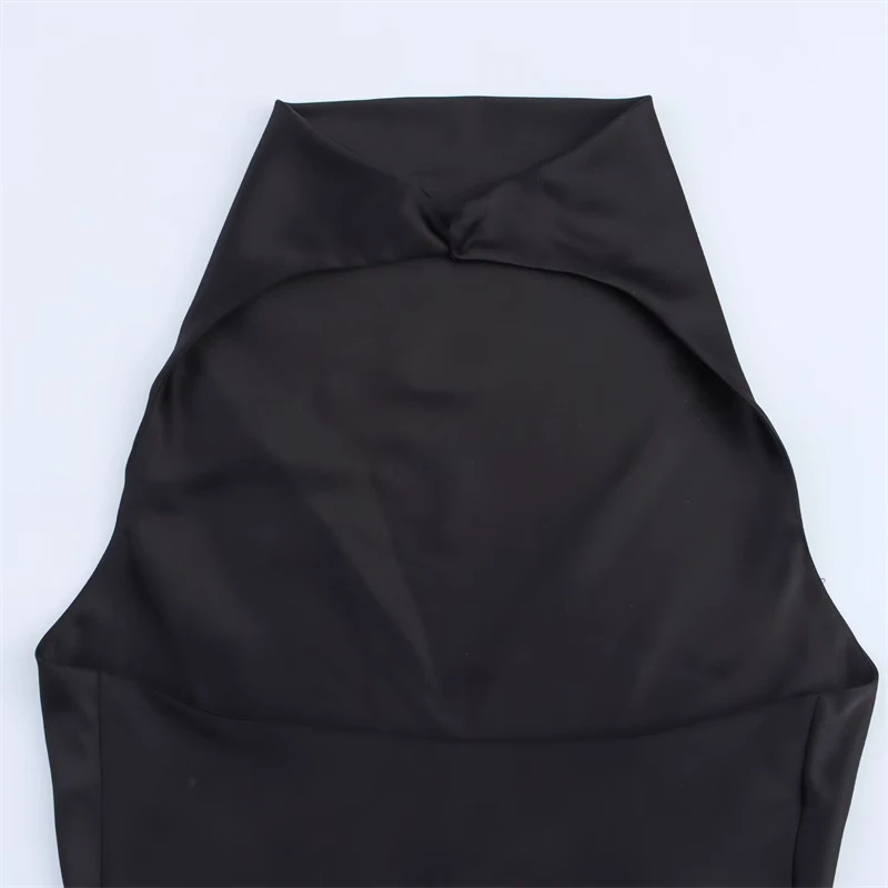 KEYANKETIAN 2025 été nouveau col oscillant pour femmes licou Mini robe mode Sexy dos nu mince sans manches robes en Satin