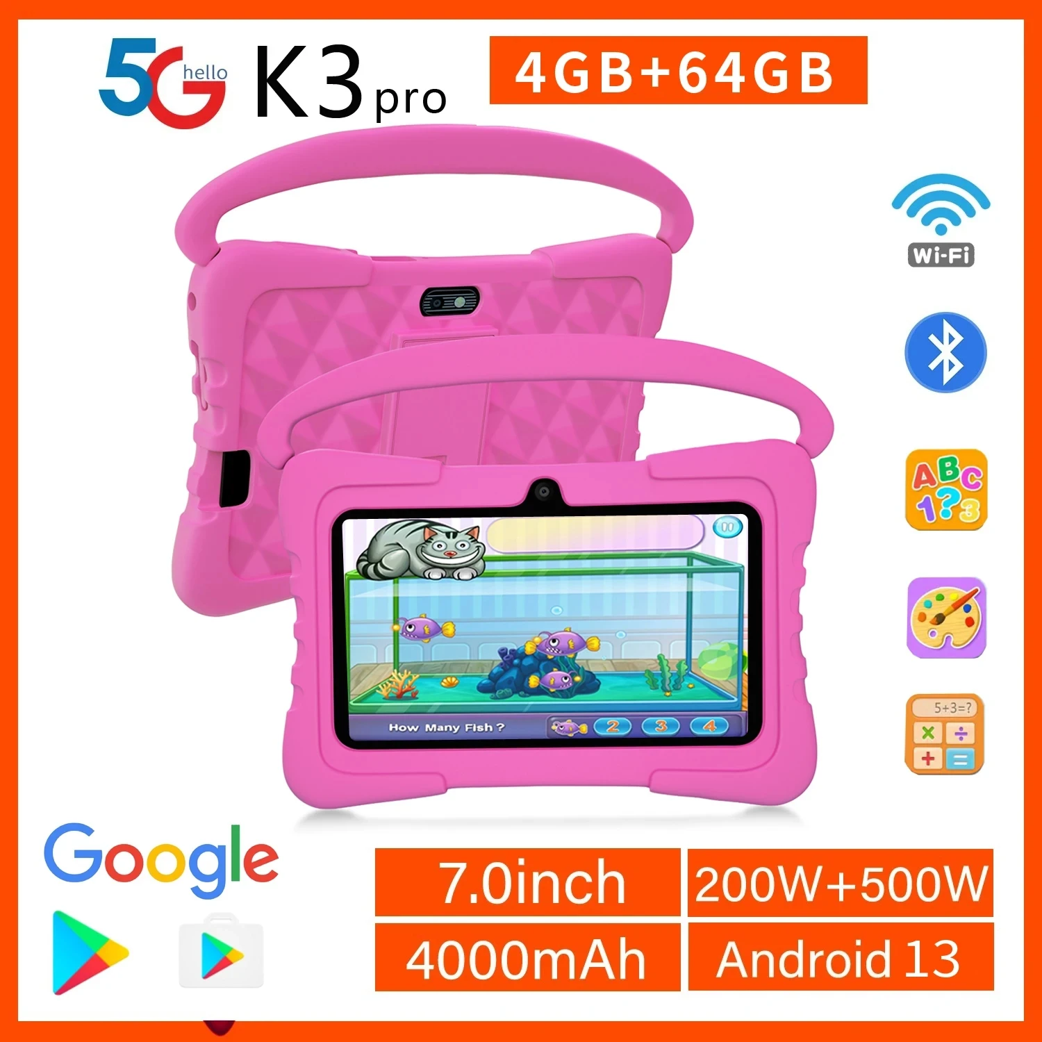 Imagem -05 - Kids Learning Education Tablet Câmeras Duplas Google Android 12 5g Wifi Novo 4gb de Ram 64gb Rom