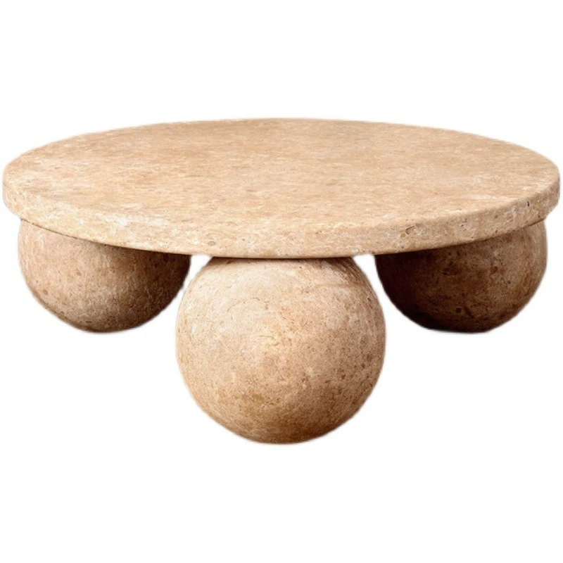 

Nordic natural travertine marble coffee table simple modern wabi sand wind round light luxury tea table