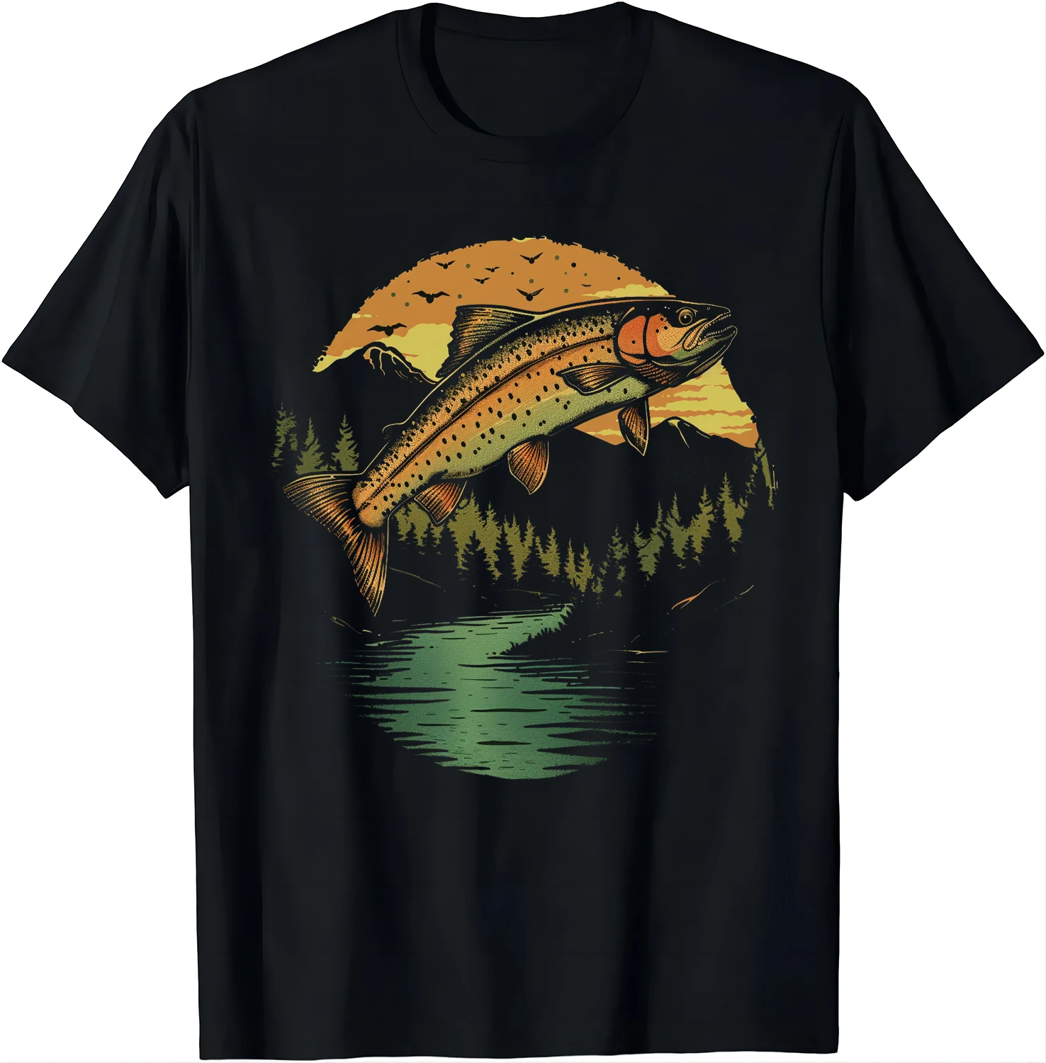 Fishing Fanatic Tee - with Bold Brook Trout Design T Shirt  Graphic T Shirts  Men Clothing Tops Camisetas Streetwear Ropa Hombre