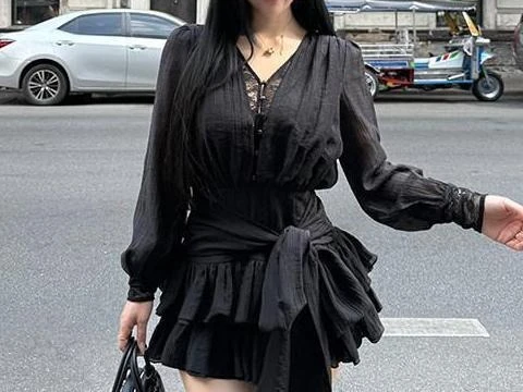 

2026 Spring and Summer Short Skirt Chiffon Double Cake Pendulum French Dress Sweet