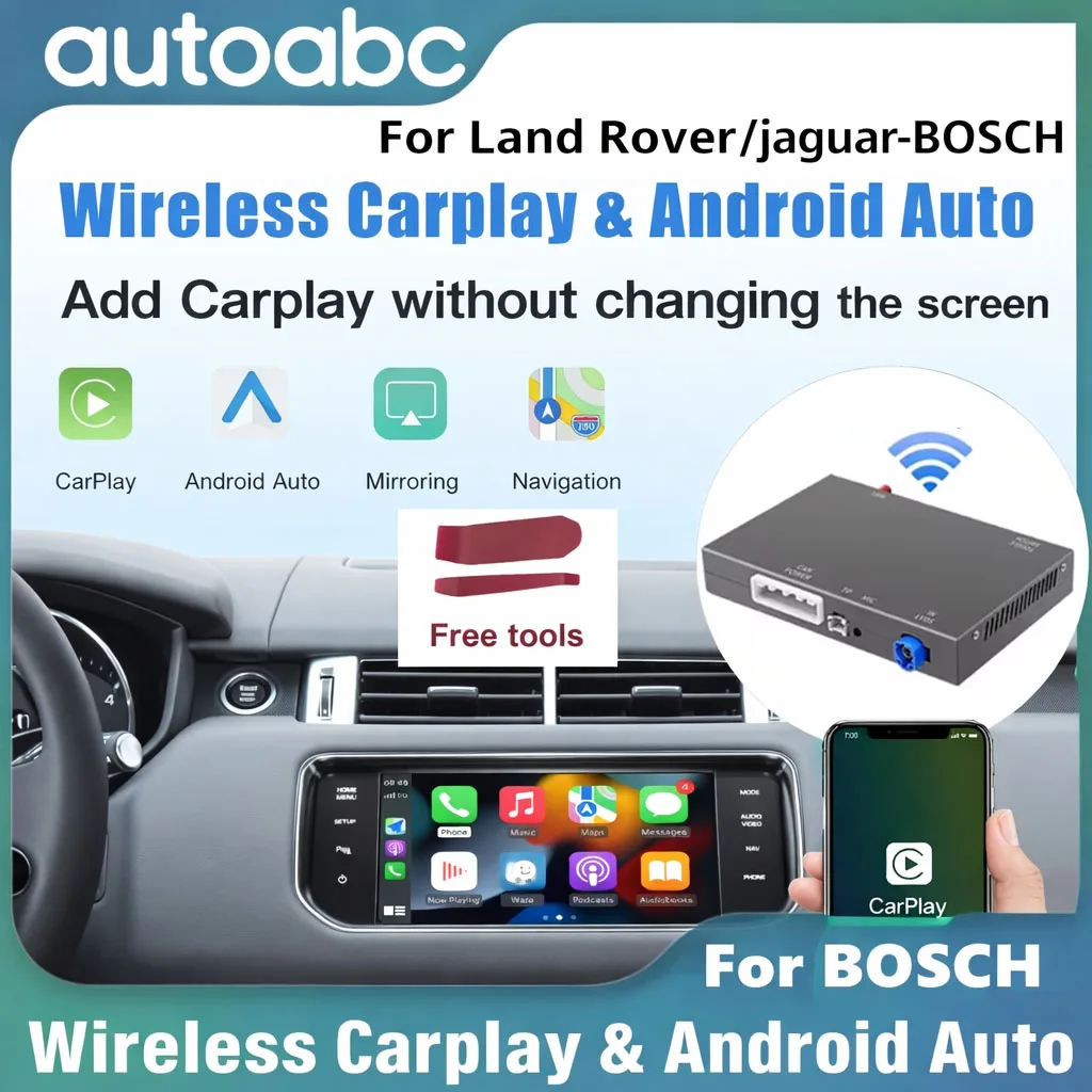 AUTOABC Kabelloses Carplay Android Auto, kompatibel mit Land Rover Jaguar Bosch Discovery4 Evoque Freelander2 XJL XE XF, Spiegelung und Dekoration