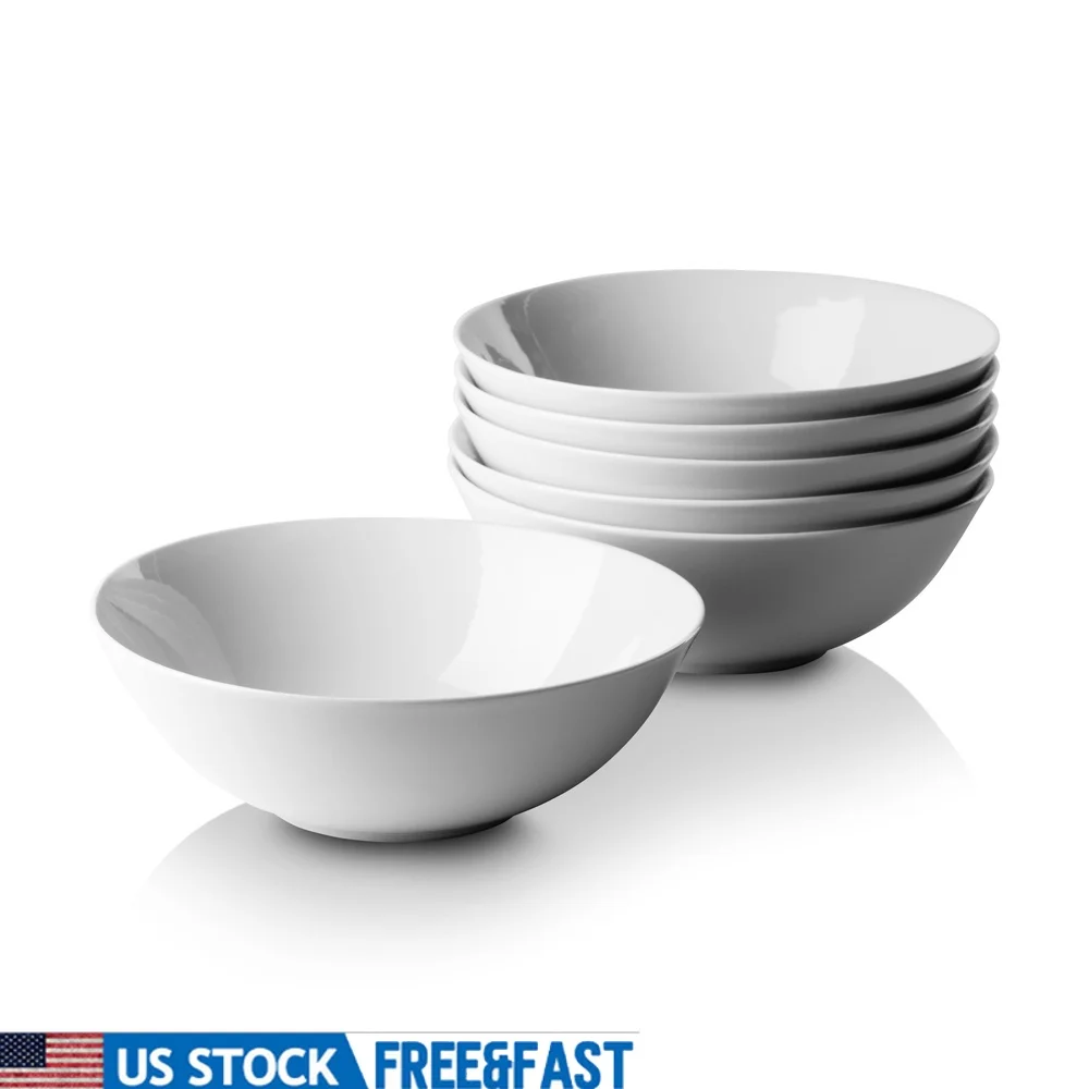 

Set of 6 Ceramic Cereal Bowls 7.25 Inch Dishwasher Oven Microwave Safe Classic Dinnerware Tabletop Essentials