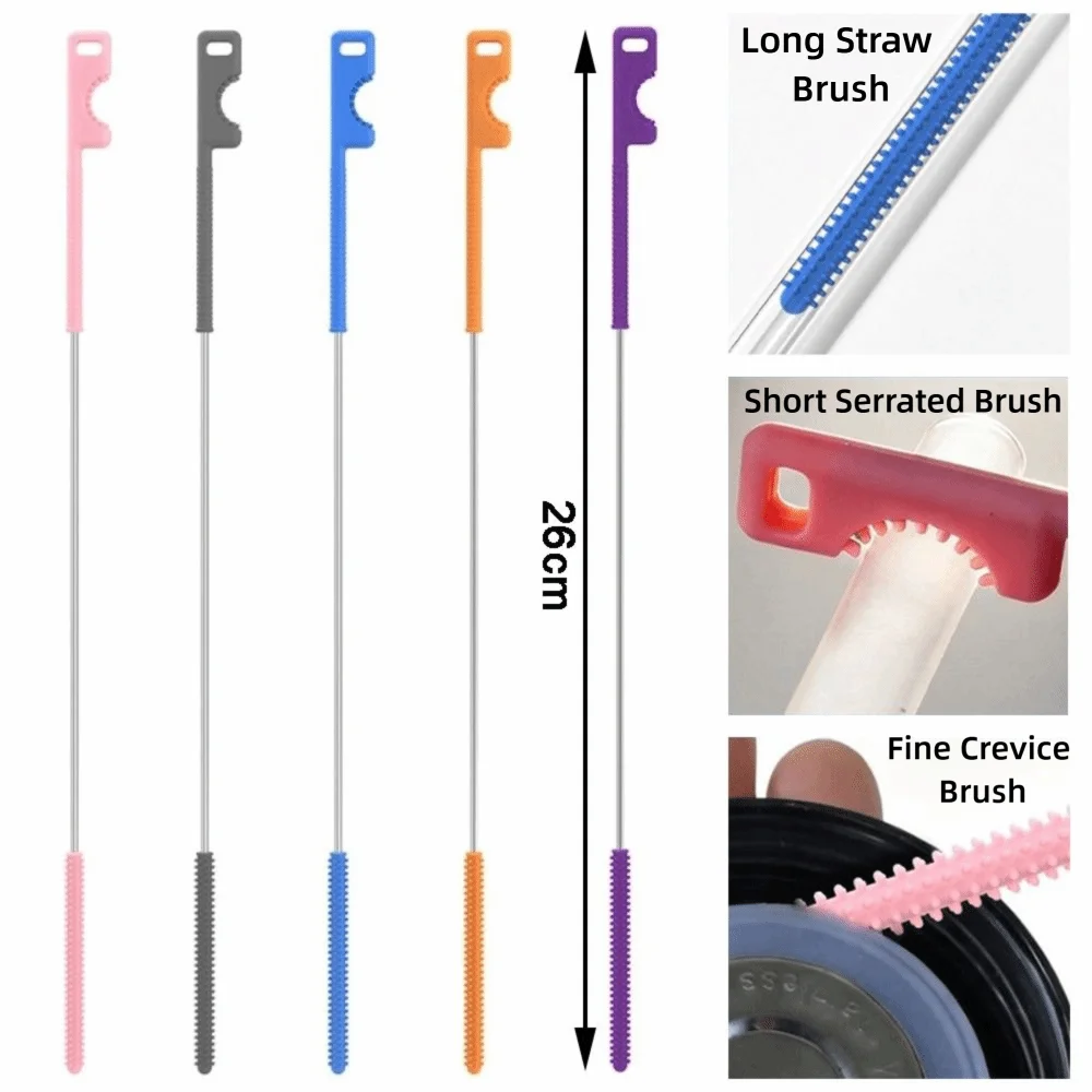 Reusable 26cm Extended Version Silicone Straw Brush Dual-head Design Bendable Straw Cleaning Brush Bottle Brush Pacifier