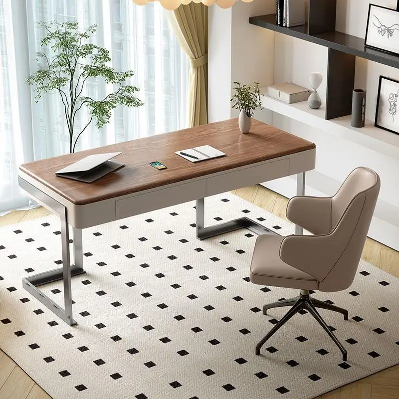 Retro style solid wood desk Italian minimalist walnut computer desk designer creative study desk