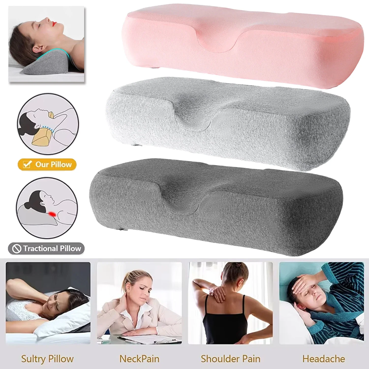 Memory Foam Pillow Orthopedic Cervical Cushion Ergonomics Massage Sleeping Pillow Neck Pain Relief Slow Rebound Cushion Bedding