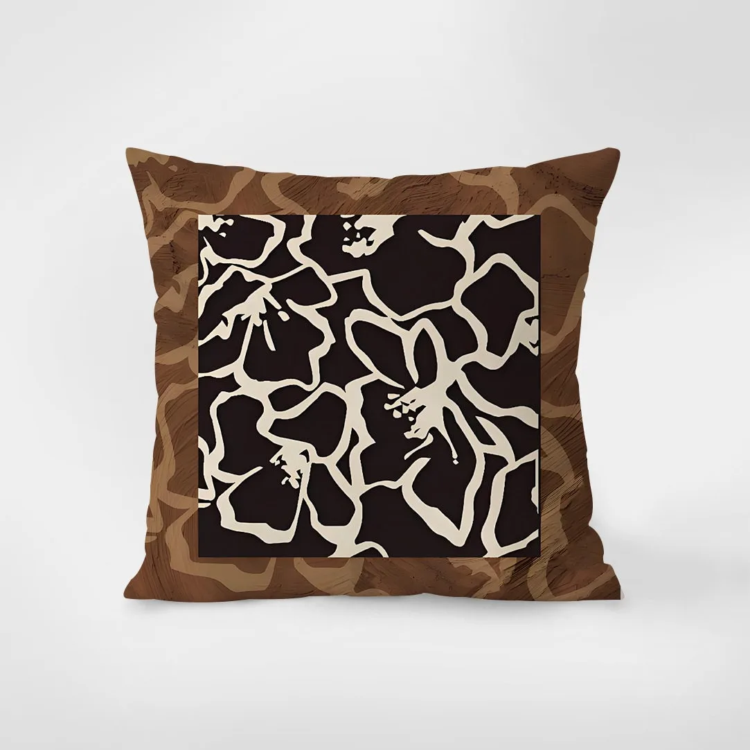 

Modern Abstract Flower Art Peach Skin Pillowcase Brown Giraffe Border Decorative Throw Cushion Cover for Living Room Home Decor