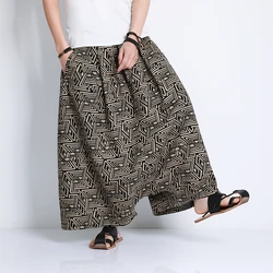 Chinese Style Pants Men Retro Casual Wide Leg Loose Crossover Pants  Cotton Linen New Men's Graphic Trousers Hip Hop Pants M-5XL