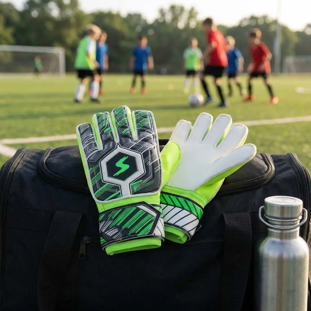 1 Pair Finger Protection Football Goalkeeper Gloves Cushioning Antiskid Goalie Gloves Breathable Double Layer Wrist