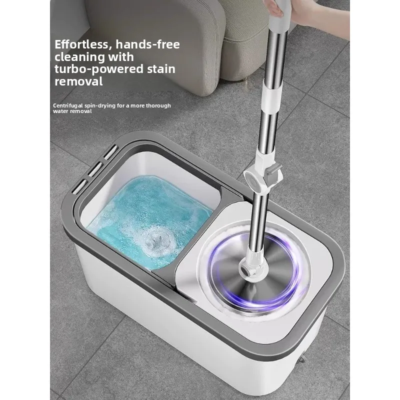 Household one-drag clean, self-twisting water floor  stainless steel mop bucket