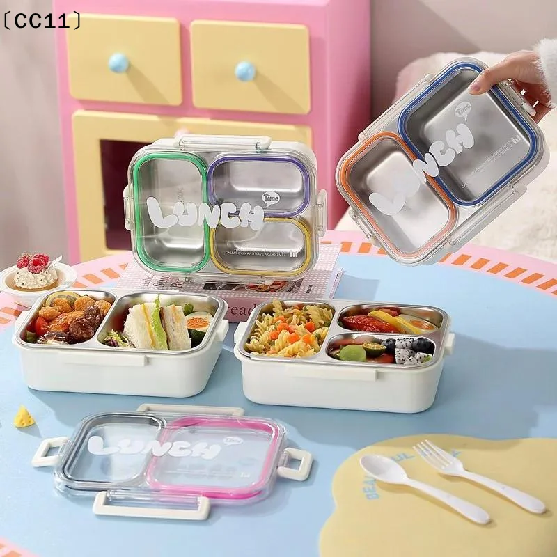304 Stainless Steel 720ml Leak Proof Lunch Box 3 Compartments With Cutlery For Kids School Office Outdoor Picnics〔CC11〕