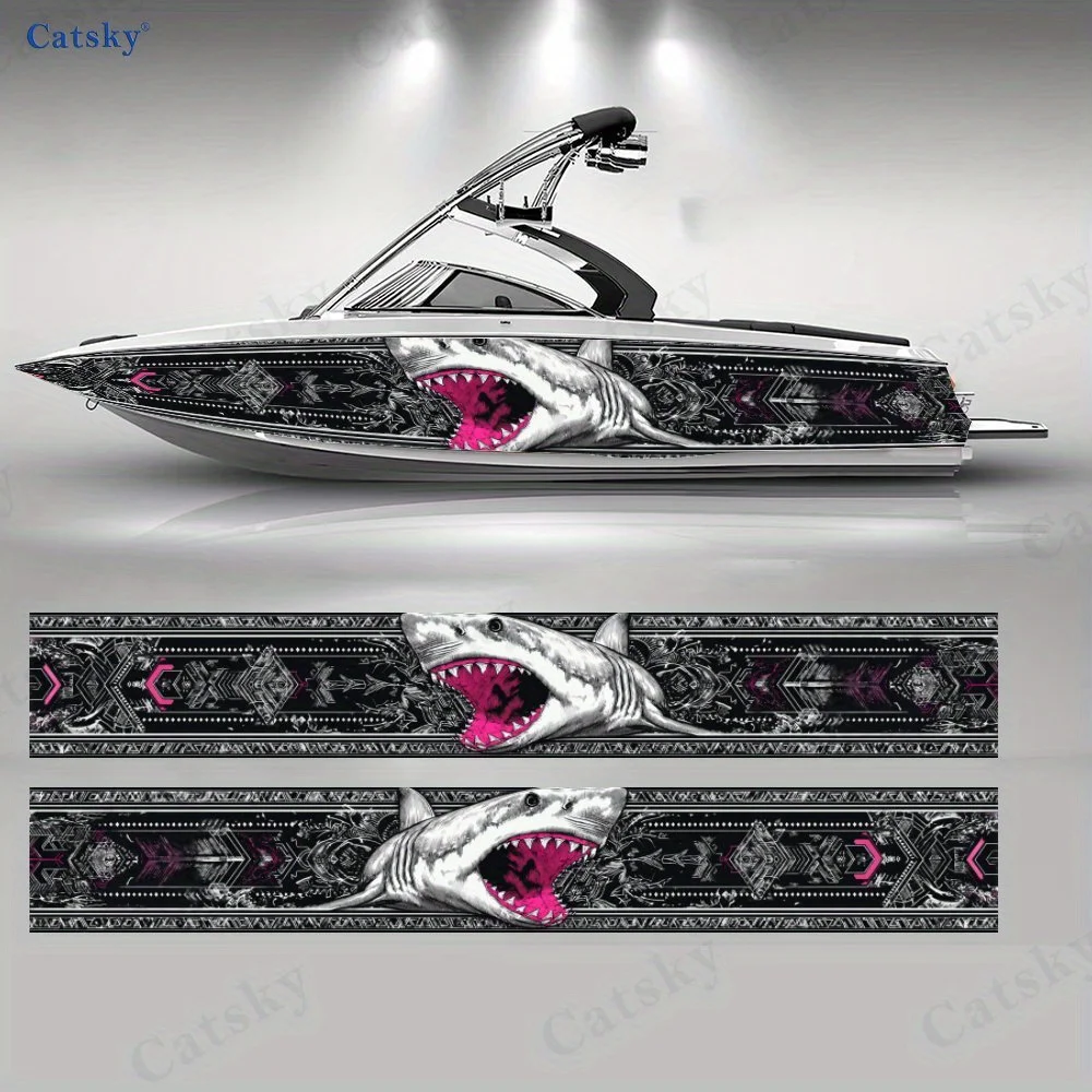 Magic Roaring Shark Vintage and Gorgeous Lines Boat Sticker Vinyl Ship Pontoon Deck Boat Fishing Decorative Pontoon Boats Decal