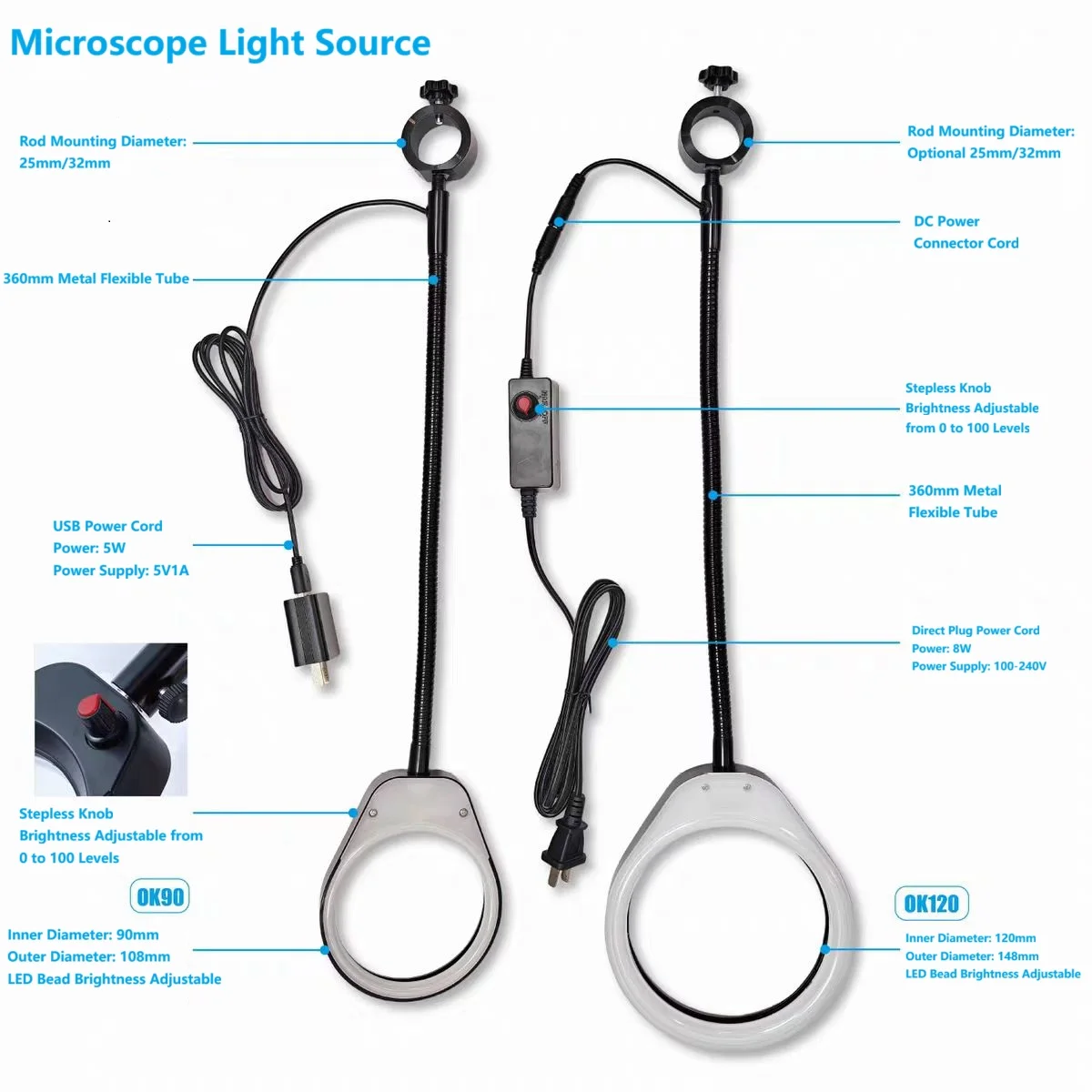 

Microscope Ring Light Vision Fill Lamp / Spotlight - OK90L/OK120L LED Light with Lamp. Position Adjustable