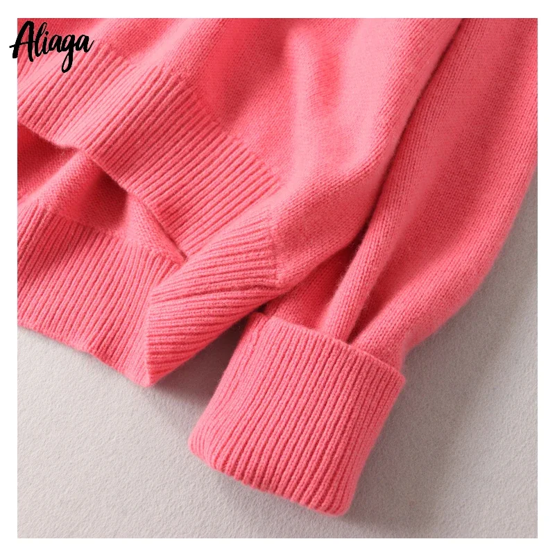 Aliaga Brand Fashion Winter Warm Women Sweater 100% Cashmere Sweater Turtleneck Knit Ladies Hot Pink Thick Oversized Pullovers