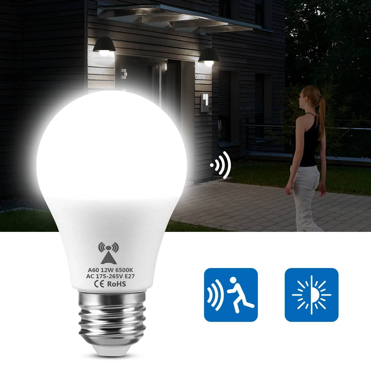220V 110V E27 Żarówka LED z czujnikiem ruchu Lampka nocna LED Automatyczne włączanie/wyłączanie Radarowe światło z czujnikiem ciała do schodów Garażowe światła bezpieczeństwa