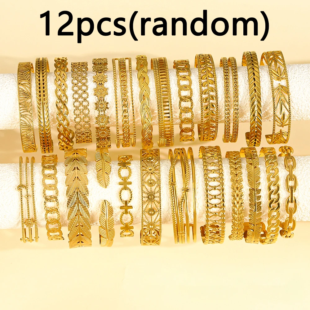 

12pcs stainless steel women's cuff C-shaped bracelet, adjustable size, waterproof and wear-resistant, exquisite jewelry gift