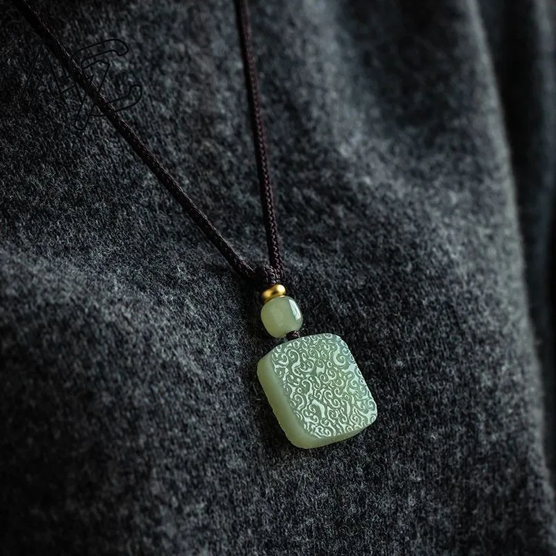 New Natural Hotan Jade Auspicious Clouds Pendant Jadeite Amulet Charm Fashion Jewelry Gifts Women Her Sweater Chain