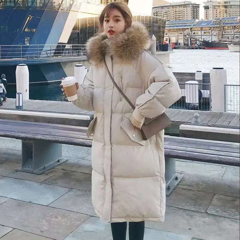 

2025 New Winter Coat Women's Jacket Fur Neckline Long Basic Coats Thick Jackets Cotton Padded Outerwear Parkas Female Clothes
