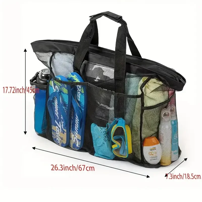 Extra große Strandtasche - Leicht, wasserdicht, faltbar, mit Netzgurten, Reißverschlusstaschen und festen Schultergurten – Detail 4