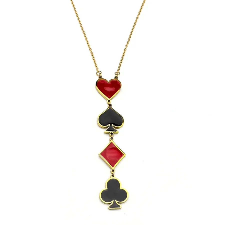 Poker Card Spade Heart Club Diamond Chain For Women Men Stainless Steel Lucky Vintage Hiphop Streetwear Party Necklace Jewelry