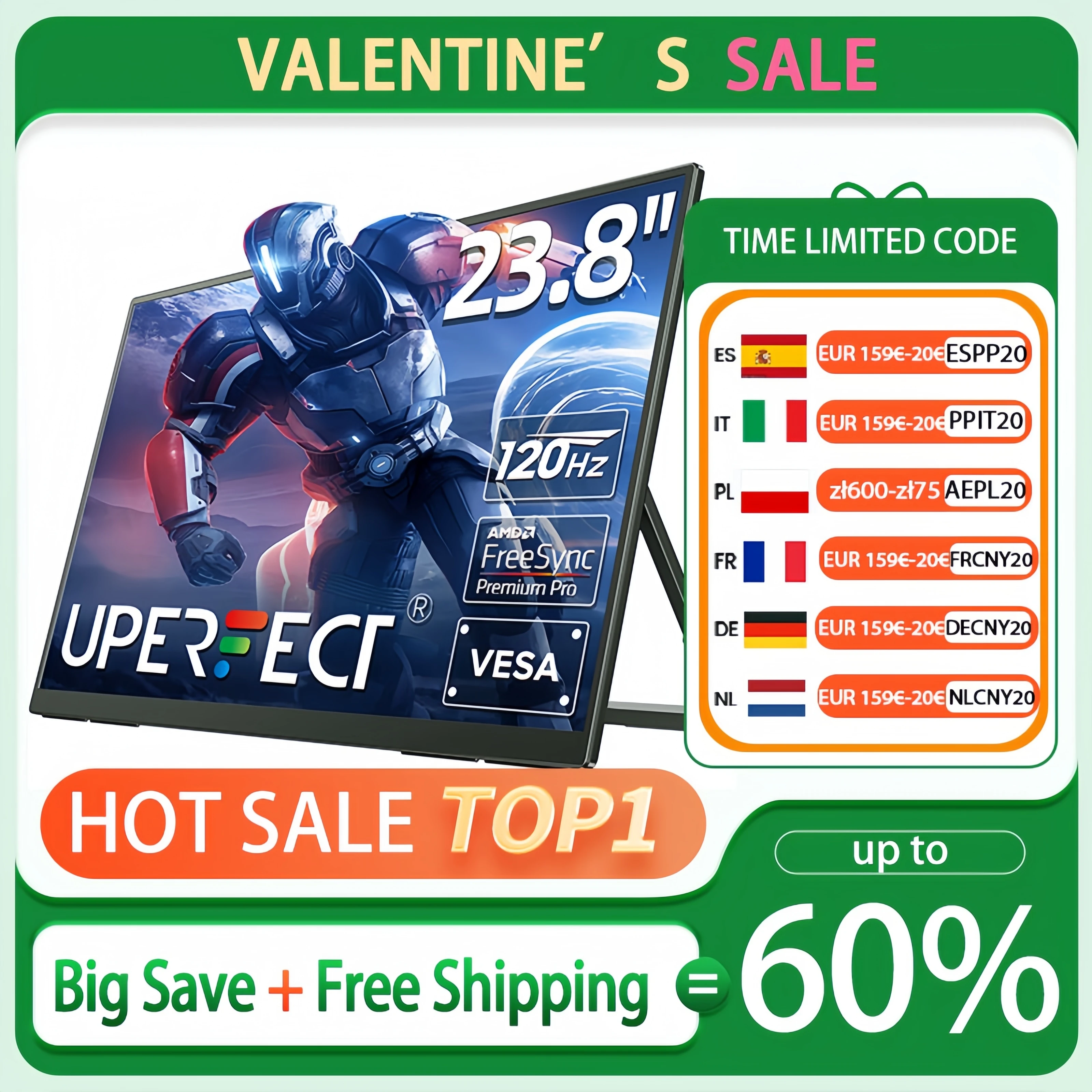 Moniteur de jeu portable UPERFECT 24" 120HZ FHD 180 ° Grand écran externe réglable d'affichage d'ordinateur portable pour le téléphone de PC Steamdeck